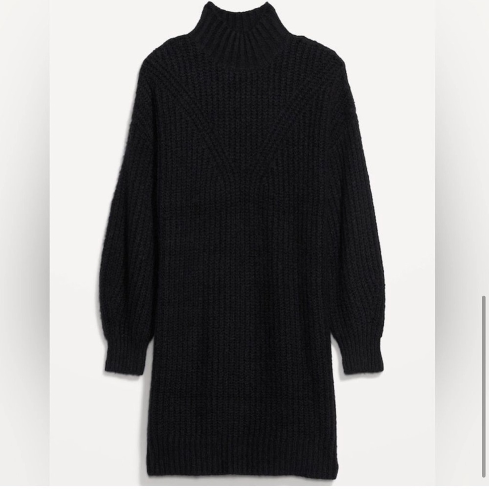 NWOT! Black Long-Sleeve Mock-Neck Mini Sweater Shift Dress - Multiple - Picture 6 of 7